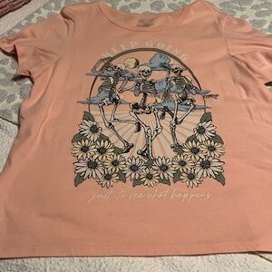 Zoe + Liv Peach Pink Graphic Tee with White Print